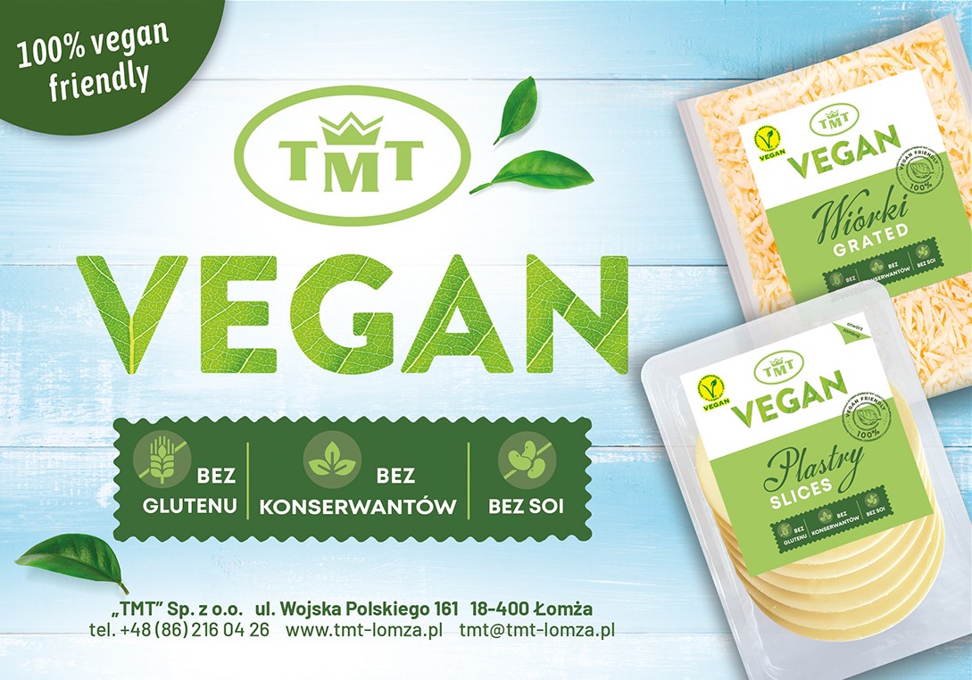Wegańskie produkty TMT – plastry i wiórki roślinne bez glutenu, konserwantów i soi.
