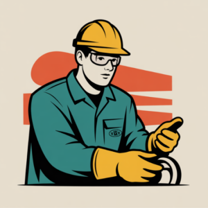 Figure - TMT machine operator in a yellow safety helmet.