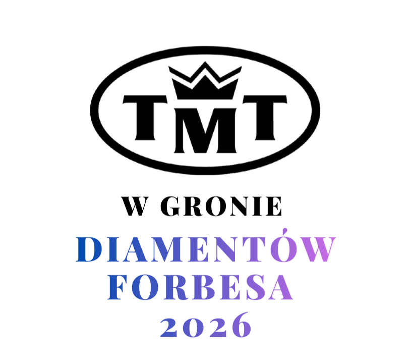 Logo firmy TMT oraz napis: W gronie Diamentów Forbesa 2026.