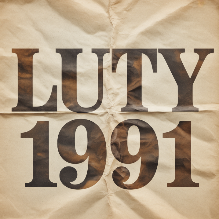 Napis Luty 1991 na tle pogniecionego, pożółkłego papieru.